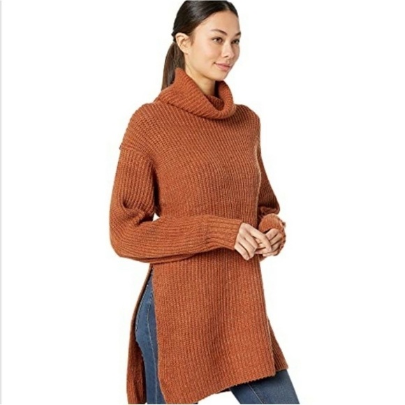 ▶️ Free People ◀️ Eleven Burnt Orange Cowl Neck Oversized Chunky Knit Sweater - Picture 3 of 16